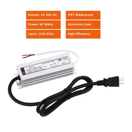 E ENERSYSTEC UL Recognized 12V LED Driver 60 Watt 12V Power Supply 12 Volt 60W IP67 Waterproof with AC Cord 3 Prong 120V to 12V DC Power Supply 5 Amp,12 Volt 60W AC/DC Adapter, 12V 5A LED Transformer