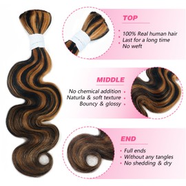 Liqusee Body Wave Curly #1B/30 Human Braiding Hair 100g One Bundle/Pack Bulk Human Hair for Braiding No Weft Human Hair Braiding Hair for Boho Braids (20 inch, Body Wave #1B/30)
