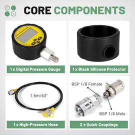 VORGENS 10000PSI Hydraulic Pressure Test Kit, 700BAR/70MPa Manometer Digital Pressure Gauge, Fit for USA Brand Excavator with 1*Gauge/1*Hose with M16*2 & G1/4 Female /2*Couplings/1*Silicone Protector