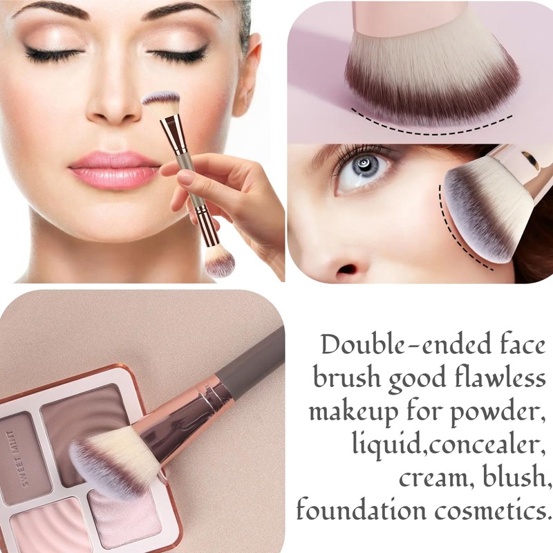 Double-Ended Foundation Makeup Brush, Blusher Brushes, Bronzer-Brush, Perfect for Blending