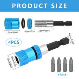 Bekecidi 4 PCS Strong Magnetic Bit Holder, 1/4 Hex Shank Drywall Screwdriver Extension, Quick Change Screw Depth Adjustment Drywall Tools, Bit Holder for Impact Driver (Blue)