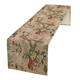 JanJCurt Rustic Woodland Table Runner, Retro Cabin Lodge Fairy Tale Forest Wild Animals Hare Squirrel Print Table Runner for Kitchen Dining Home Decor Wreath Party Decoration, 13x60inch