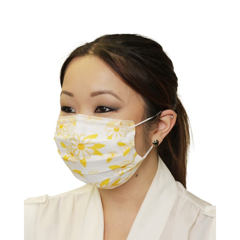 BeeSure BE2330 Floral Face Masks, Daisy Yellow (Pack of 50)