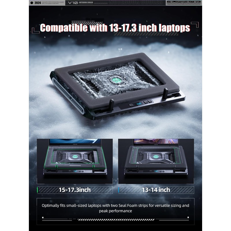 llano Laptop Cooler, Gaming Laptop Cooling Pad with 3500RPM Turbofan,