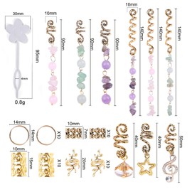 Leeven 50 PCS Colored Natural Stone Pendant Hair Jewelry for Braids Gold Hair Beads Crystal Dreadlock Accessories for Women