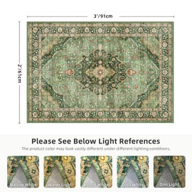 Boho Green Area Rug Entryway Rugs for Bedroom Bathroom Kitchen - 2x3 Small Soft Rugs Low Pile Rug Carpet Washable Rug Oriental Indoor Area Rug Cute(Border 2x3)