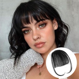 Bangs Hair Clip In Bangs Real Human Hair Hairpiece Bangs Clip In Hair Extensions Nature Black Bangs Clip In Wispy Bangs Clip On Bangs For Women (Natural black, Clip in Wispy Bangs)