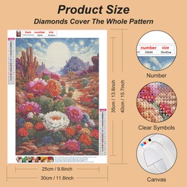 Acudotr Diamond Painting Kits for Adults, 5D DIY Diamond Art Kits for Beginners, Full Drill Diamond Painting Kits for Home Wall Decor, Desert Cactus Flowers, 12x16 Inch