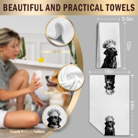 LUKIPOM Funny Black Labrador Retriever Kitchen Towels Set of 3, Black Lab Gifts Dish Tea Towels for Kitchen Decor, Gifts for Labrador Dog Lovers Hand Towels, 16x24 Inches