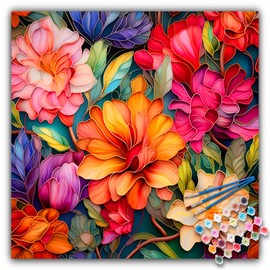 Paint by Numbers Kit for Adults Beginner, Flowers Acrylic Adult Paint by Number Kits on Canvas, Flowers Watercolor Oil Paint by Number for Adults, Perfect for Home Decor Gift 16"x16"