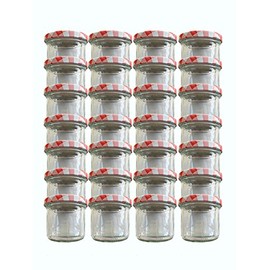Vitrea Preserving Jars with Screw Lids - 125 ml Glass/Metal 6.6 x 6 cm (Diameter x H), Lid To 66 Red Checked Made in Germany (6)