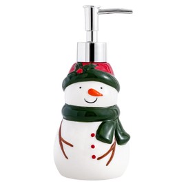 Christmas Snowman Ceramic Soap Dispenser - 10 oz Hand Lotion Bottle with Pump - Refillable Liquid Hand Soap Jar for Bathroom & Kitchen - Holiday Decor