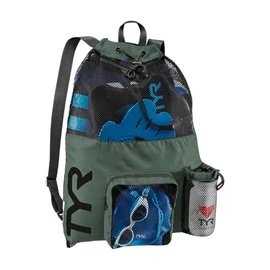 TYR Big Mesh Mummy Backpack for Swim, Gym and Workout Gear, Black, 40-Liter Capacity