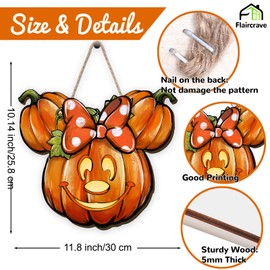 Fall Wooden Wreaths for Front Door Thanksgiving Autumn Pumpkin Welcome Sign Decor Cartoon Mouse Fall Decorations for Home Party Door