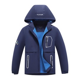 MGEOY Boys Rain Jacket Lightweight Waterproof Hooded Fleece Lined Raincoat Windbreakers for Kids Navy 14-16