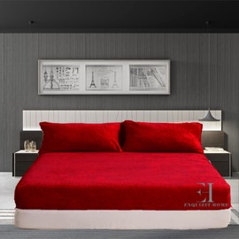 Teddy Fleece Pillowcase Cover Pair Warm and Cosy Super Soft Snug Red Pillowcase Pair 50cm x 75cm Approximate