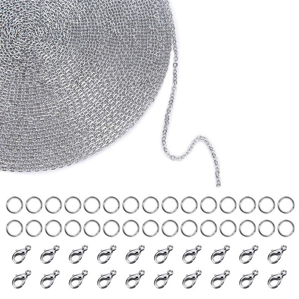 Stainless Steel Chain DIY Link Chain Jewellery Making Chains Craft Accessories, Stainless Steel Chain Jewellery Making Chains, Stainless Steel Necklace with 20 Lobster Clasps and 30 Jump Rings