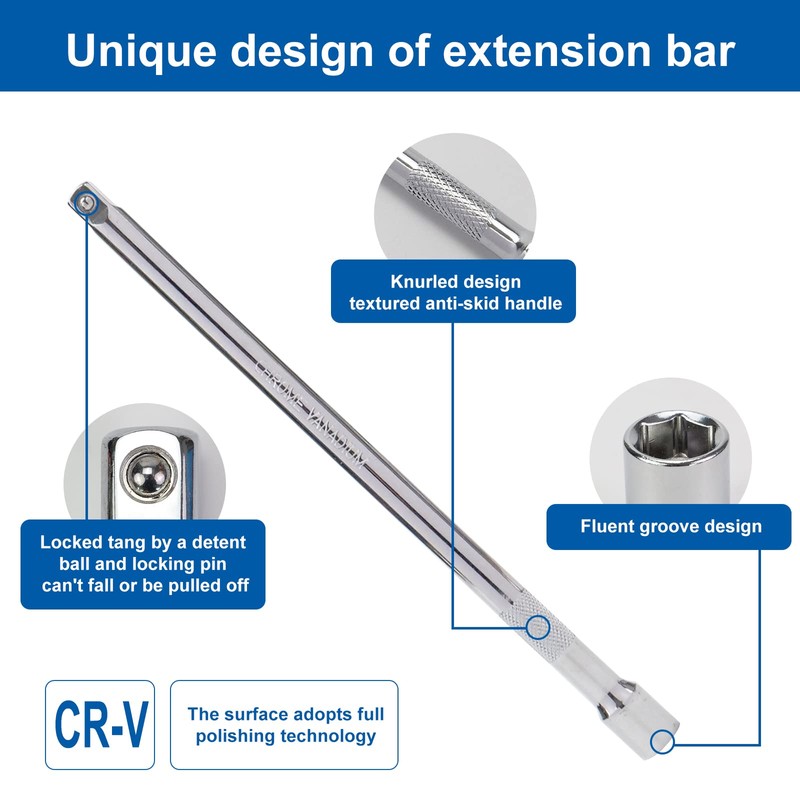 DAKCOS 1/4 Inch Drive Extension Bar Set 3 Pieces Socket