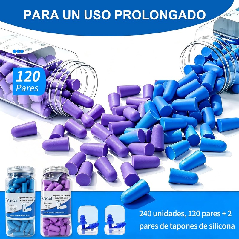 120 Pares Tapones Oídos Ruido Dormir, Tapones de Espuma Suaves