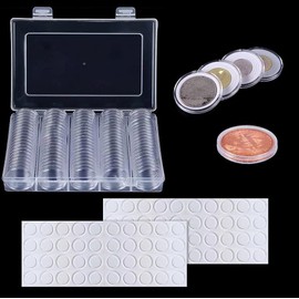 JJQHYC Pack of 100 Coin Capsules 25/27/30 mm Transparent Coin Capsules Coin Holder Coin Collection Storage Box with Seal Foam Rings