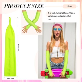 Boyiee 80s Neon Stretchy Spandex Fingerless Gloves Ring Style Over Elbow Cosplay Catsuit Opera Long Gloves for Girls Adults (Green)