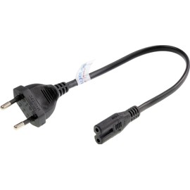 shortix Short Power Cable (Power Cable with Euro Flat Plug to Euro 8 Socket), Black, 30 cm