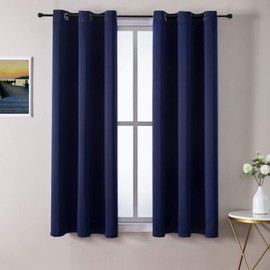 ChrisDowa - Cortinas pequeñas para ventana de 50 pulgadas de largo para recámara, con ojales cortos con aislamiento térmico para oscurecer la habitación para cocina (2 paneles, azul marino, 29 x 50