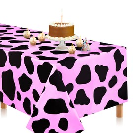 FZR Legend Cow Print Tablecloth,Extra-Large 108”x 54”Disposable Cow Pink Table Cover, Ideal Party Supplies for Farm Cow Themed Birthday Decoration (1 Pack)