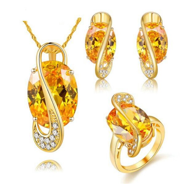 Uloveido 18K Gold Chain Pendant Necklace Yellow Crystal Stud Drop