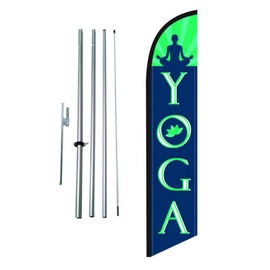Yoga Fitness Gym Advertising Feather Banner Swooper Flag Sign with Flag Pole Kit and Ground Stake