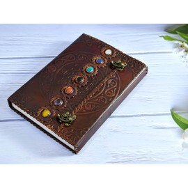 India House - Handmade Leather Journal Embossed Perfect for Calligraphy, Poetry, Guest Book or Instagram | With Macrame Bookmark (design 9)