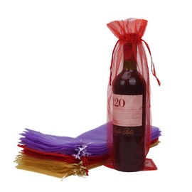 HRX Package 30 Pack Organza Wine Bottle Gift Bags with Drawstring for Valentine's Day, 14.7 by 5.3 inches