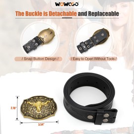 WOWOGO Western Cowboy Cowgirl Belt for Men Women Western Country Belt Buckle Floral Engraved Leather Belt