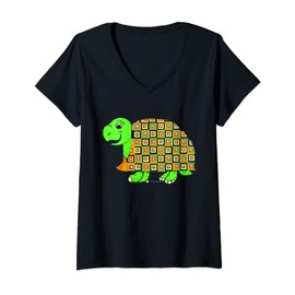 Womens Pattern Shell Tortoise at a Snail Pace V-Neck T-Shirt