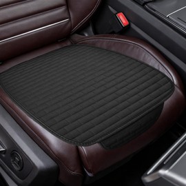 Car Front Seat Cover,Non-Slip Driver Seat Cushion Pad,Soft And Breathable Driving Cushion Protector with Storage Pocket,Minimalist Linen Frontseat Pad Mat,Universal Seats Cover for Car,SUV (Black)