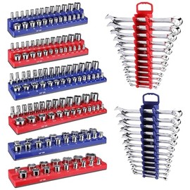 8PS Magnetic Socket Organizer and Magnetic Wrench Organizer Set, Socket Holder Set 1/4", 3/8", 1/2" Drive Metric SAE Socket Storage, Metric SAE Wrench Holder(Socket, Wrench not Included)