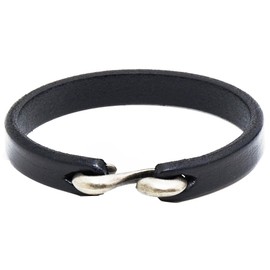 AZYOUNG Black Brown Orange Leather Bracelet Simple Narrow Band S Hook Clasp Cuff Bangle,21cm (Black)