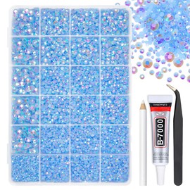 qiipii Diamantes de imitación de resina AB azul claro con pegamento de joyería B7000 para deslumbrantes manualidades de 2 mm, 3 mm, 4 mm, 5 mm, 6 mm, piedras de gelatina con parte trasera plana