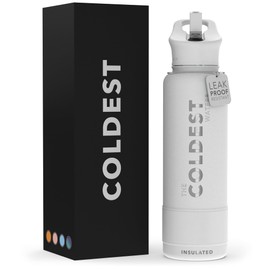 Coldest Sports Water Bottle with Straw Lid Vacuum Insulated Stainless Steel Metal Thermos Bottles Reusable Leak Proof Flask for Sports Gym (Epic White, 40 oz)