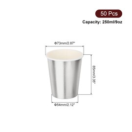 sourcing map Disposable Paper Cups, 50 Pack 9 OZ Party Decorative Cups for Coffee,Tea,Milk, Suitable for Party, Picnic,Travel and Event (Silver)