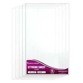 Clear Polystyrene Flexible Plastic Board Sheet 6" x 12" (.020 Thick) Styrene Sheet, Ideal for Modeling Projects, Displays, Plastic Sheets for Crafts, Styrene Sheets Durable Plastic Sheet (5-Pack)