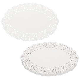 sourcing map 150pcs Lace Paper Doilies 7.3 x 5.5 Inch White Oval Disposable Decorative Paper Placemats Hollow Flower Absorbing Papers for Cakes Desserts Food Decoration Wedding Birthday