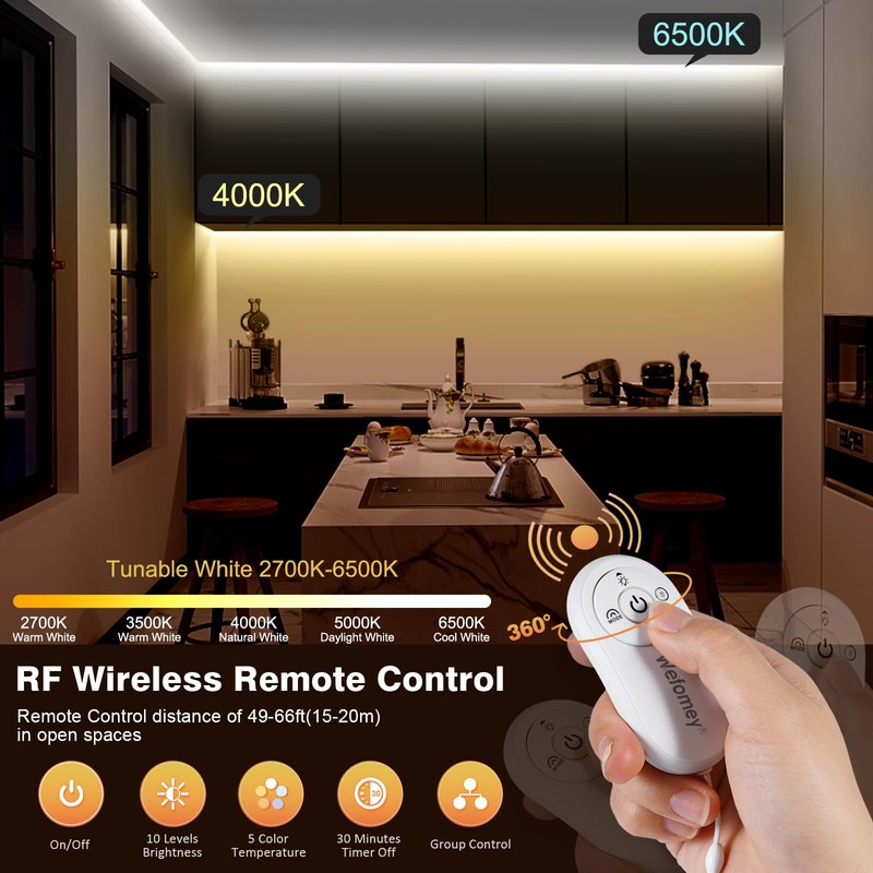 Wefomey COB LED Strip Light White, Dimmable 2700K-6500K High Density