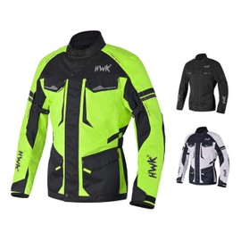 HWK Adventure Touring Motorcycle Jacket for Men, Water Resistant Cordura Textile Biker Jacket for Men, Durable and Stylish Moto Gear with CE Armor for Enduro Motorbike Riding - Hi-Vis Green, Large