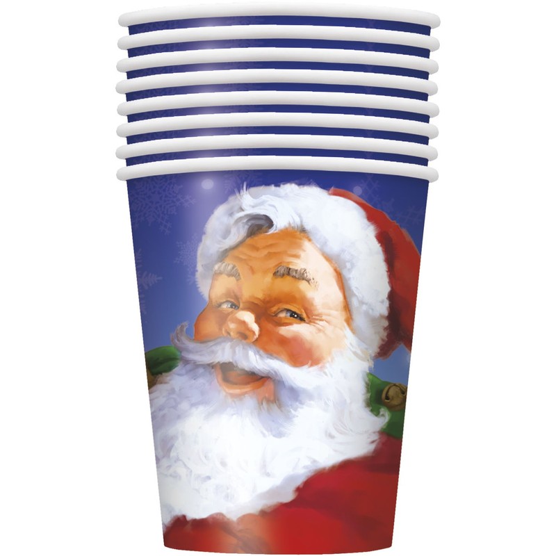 Unique Party 47806 - 9oz Santa Christmas Paper Cups, Pack