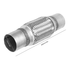 Exhaust Flex Pipe, Stainless Steel Exhaust Flex Pipe, 57 x 250 mm, Double Braided Bellows Silver for Cars, Offroad Vehicles, Buses and Trucks