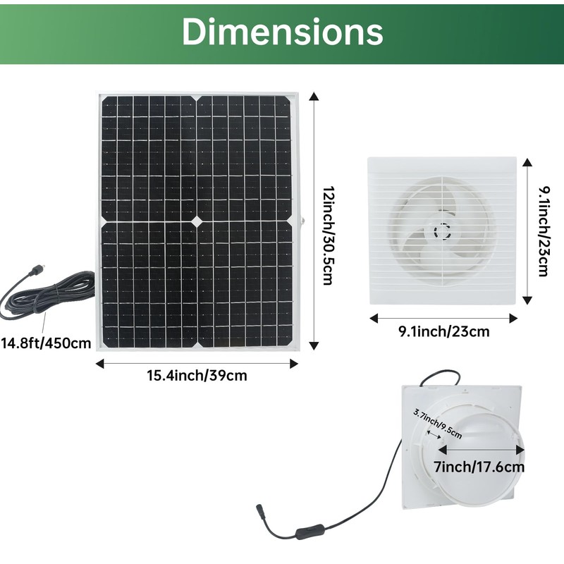 Solar Exhaust Fan, 25W Waterproof Solar Panel 8 Inch Ventilation