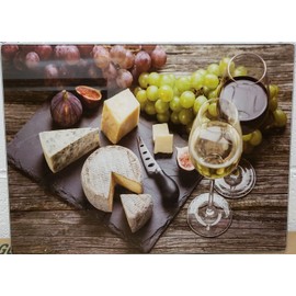 Home Basics Glass Cutting Board, Rectangle, (12" x 16") WINE & GRAPES & CHEESE, HB