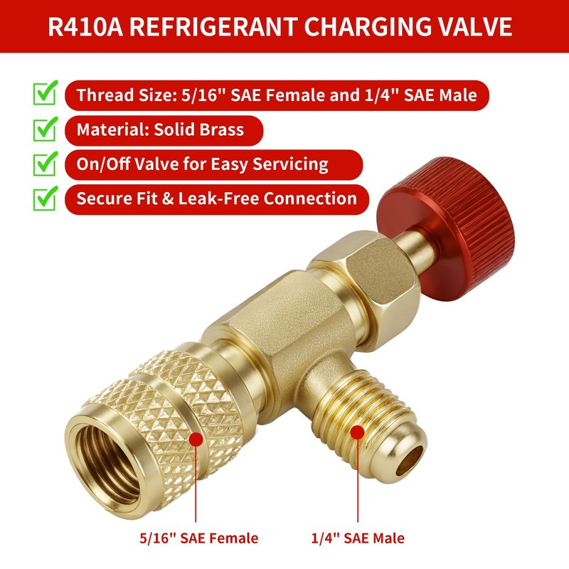 2Pcs Refrigerant Charging Valve Set, 5/16" Safety Adapter Flow Control