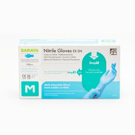 Guantes de Nitrilo SARAYA Mediana 100 Unidades, Grado Médico, Color Azul, Desechables, Sin Látex, Uso Profesional